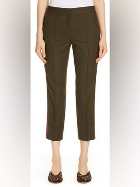 Nordstrom Signature Army Green Wool Pants w/ Burgundy Side Stripe Size 12